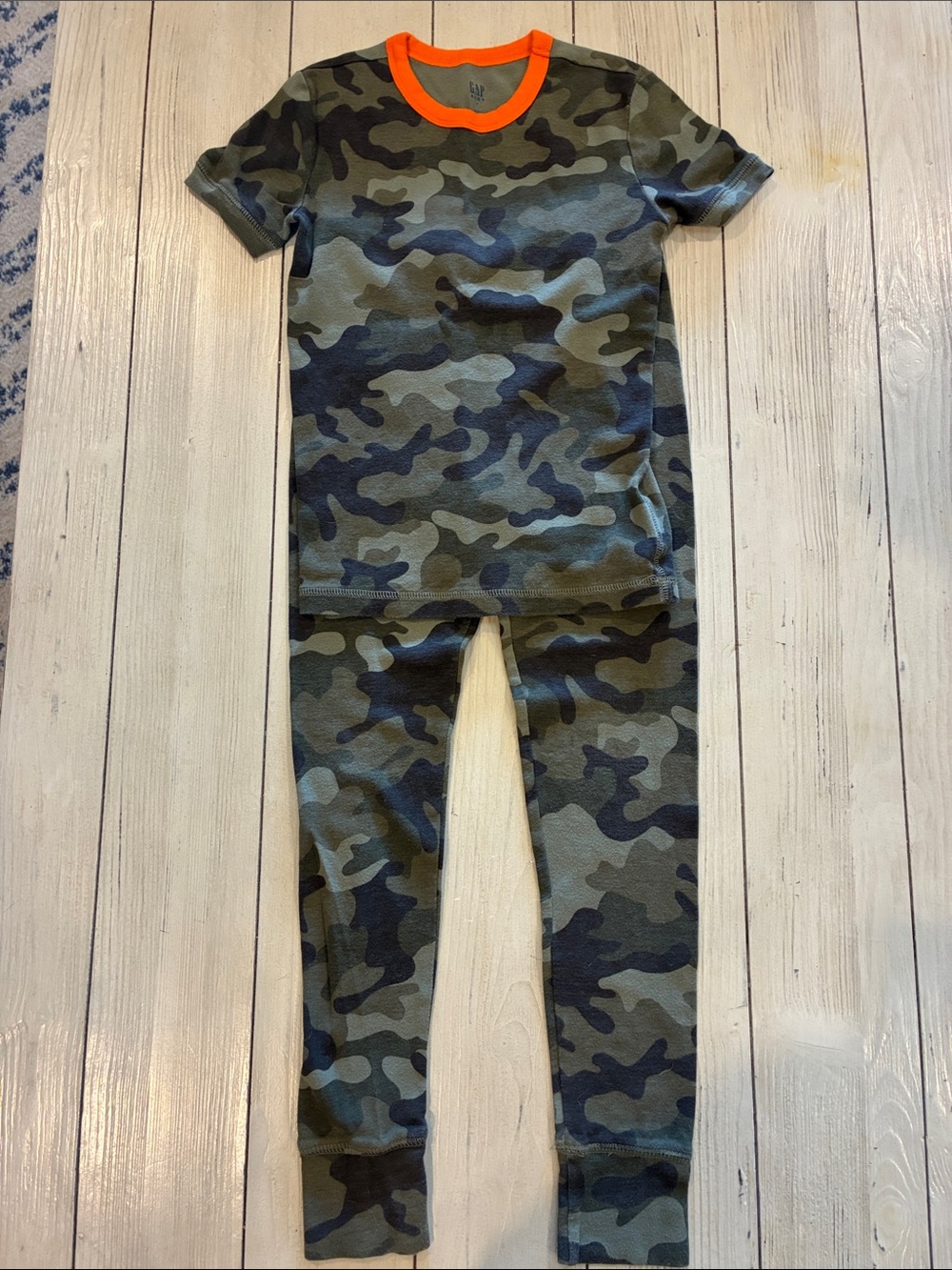 GAP Boys Camo Pajama Set with Bright Orange Neck